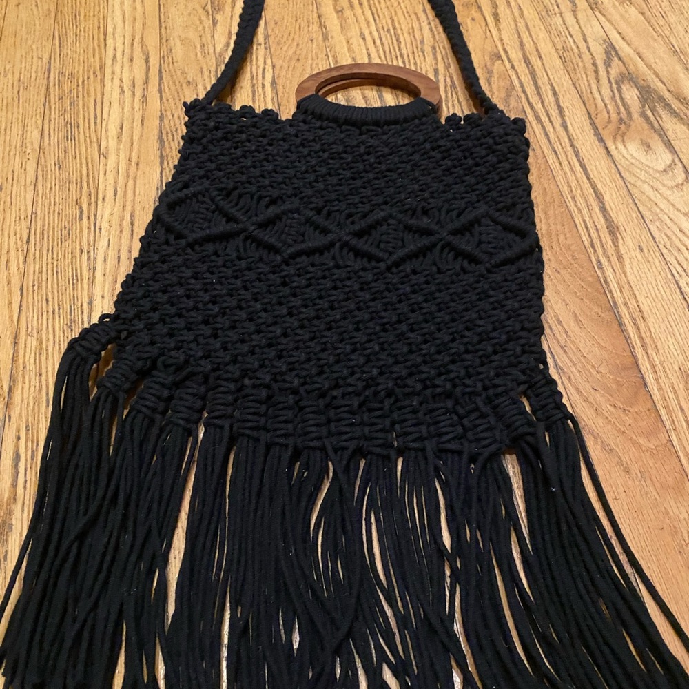 Danielle Nicole Black Macrame Handbag - image 4